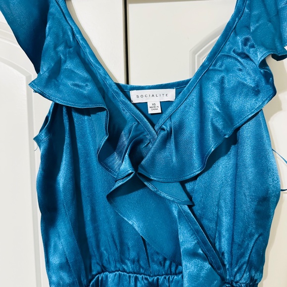 Socialite Ruffle Satin Faux Wrap Dress - Picture 4 of 4